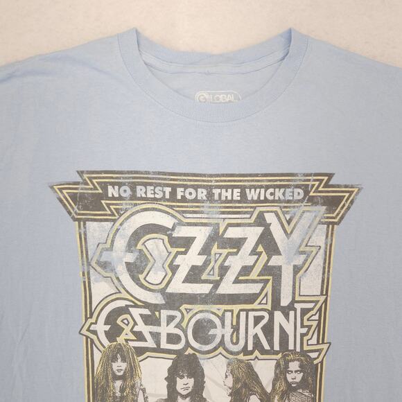 Ozzy Ozborn No Rest For the Wicked Band Crew Neck T Shirt Mens Size XL Blue - Picture 1 of 9